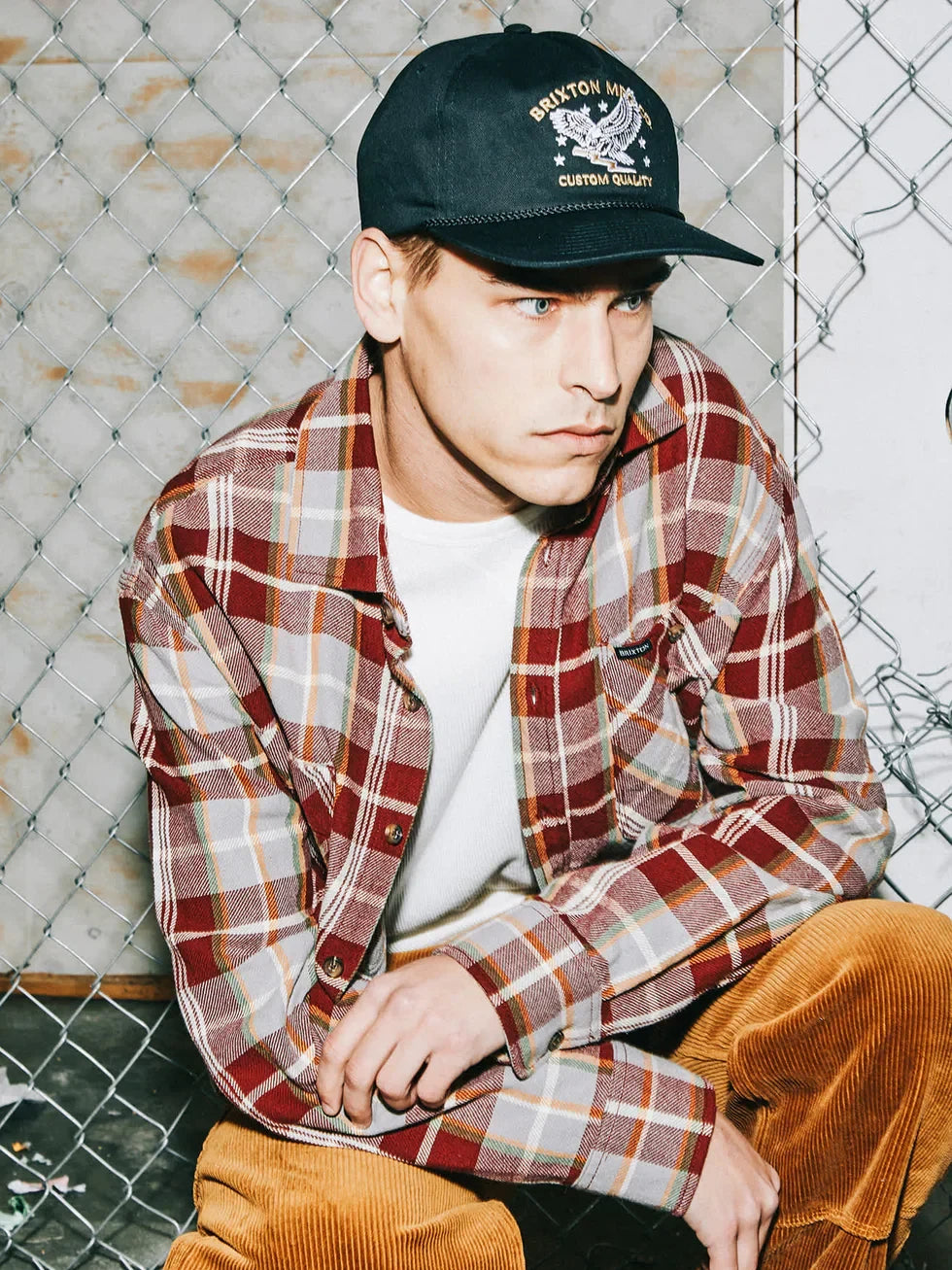 BRIXTON VINTAGE WASH FLANNEL MAROON/BEIGE/GREEN