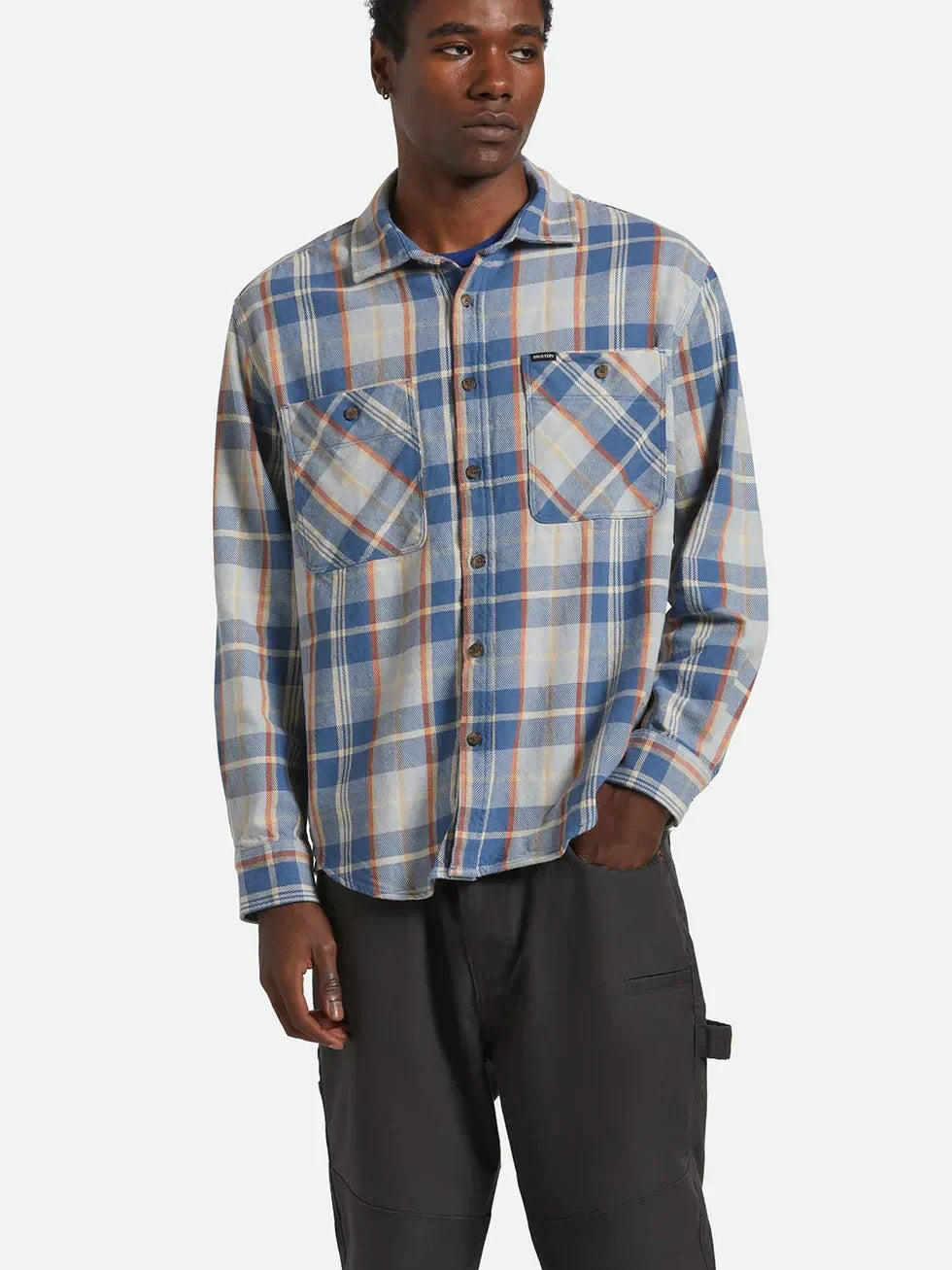 BRIXTON VINTAGE WASH FLANNEL BLUE/ORANGE