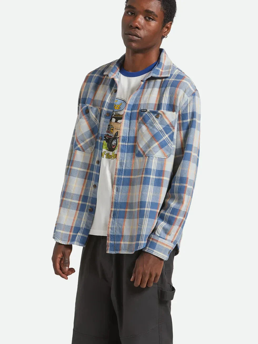 BRIXTON VINTAGE WASH FLANNEL BLUE/ORANGE