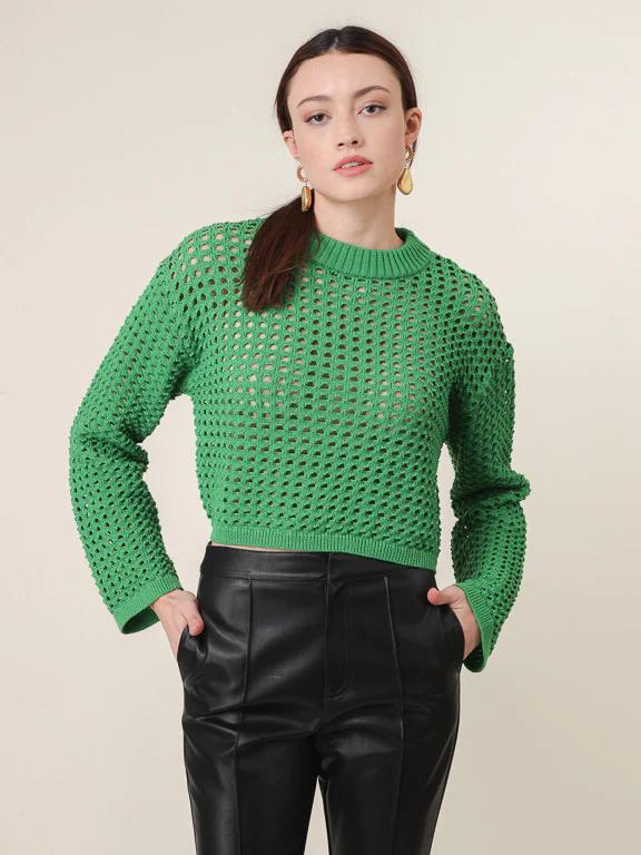 LINE & DOT ADDY CROCHET SWEATER KELLY GREEN