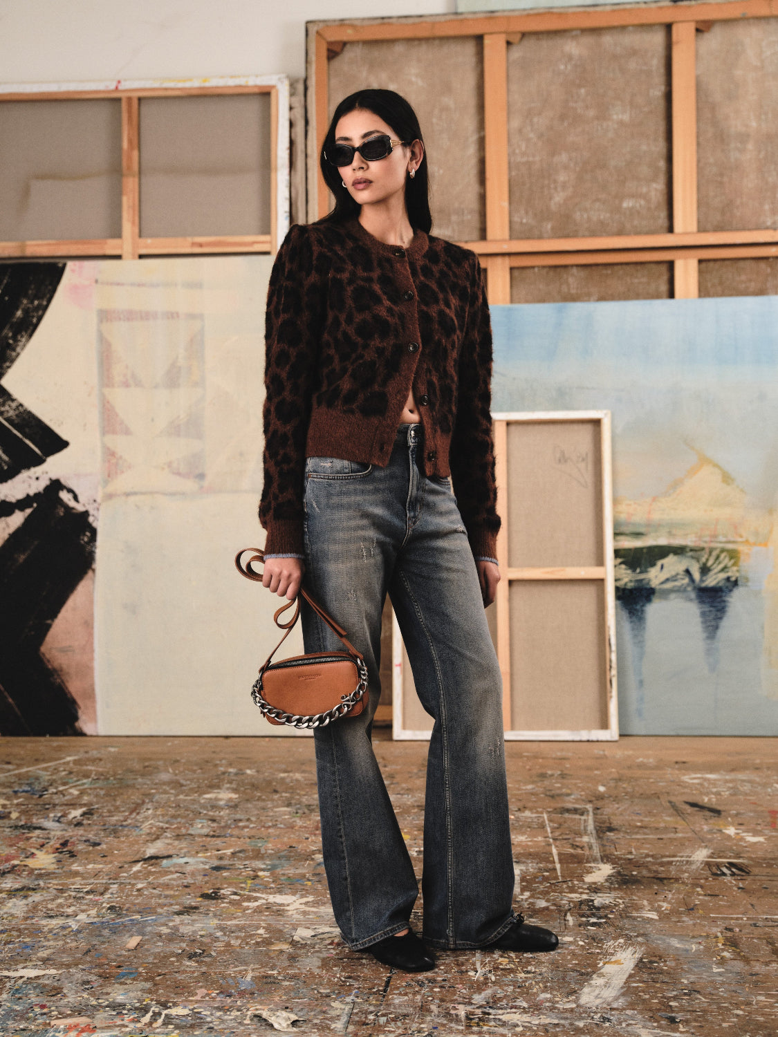 S&S FUZZY JACQUARD CARDIGAN PEACE LEOPARD