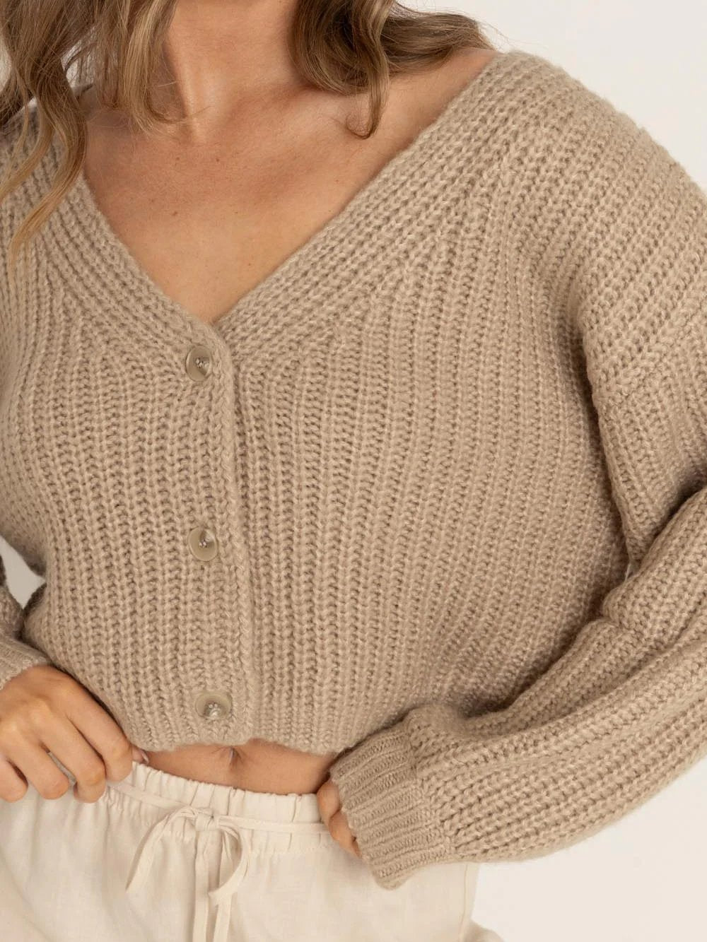 RHYTHM EADIE OVERSIZED KNIT CARDIGAN CREAM
