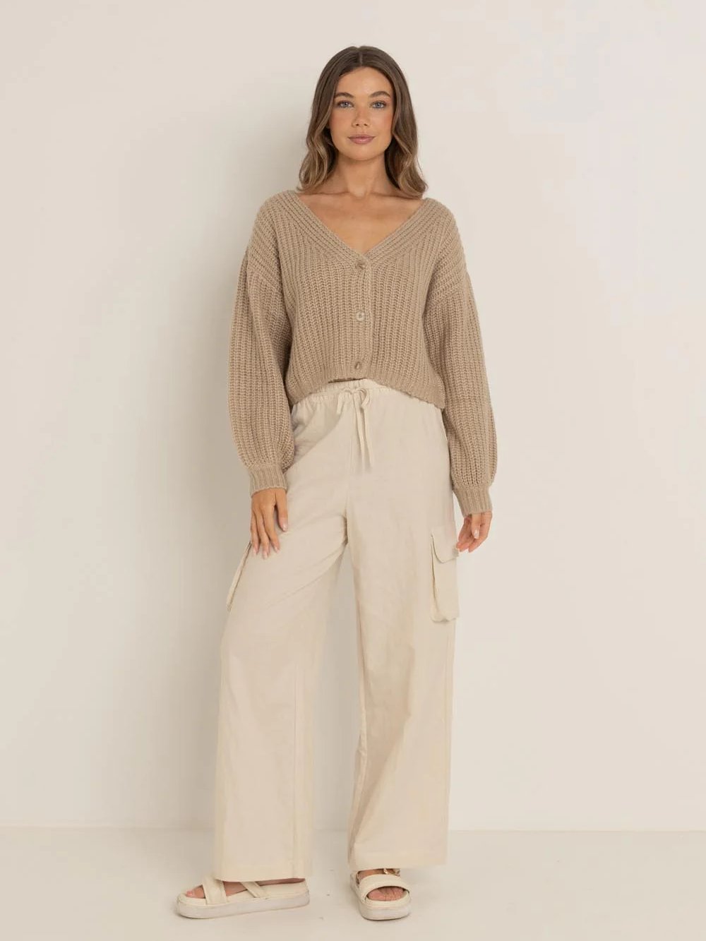 RHYTHM EADIE OVERSIZED KNIT CARDIGAN CREAM