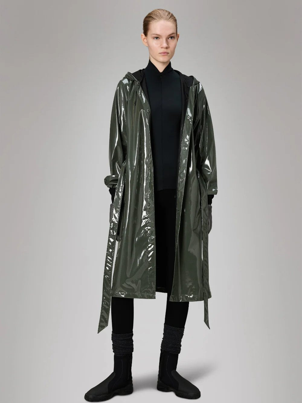 RAINS A-LINE LONGER JACKET SWAMP