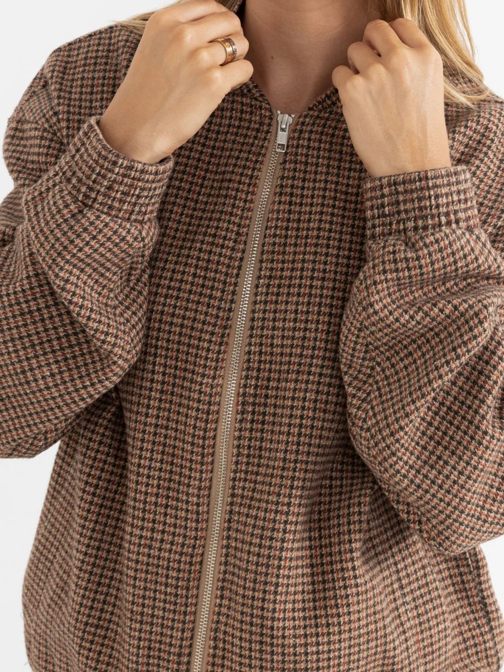 RHYTHM CHECK OVERSIZED BOMBER JACKET BROWN