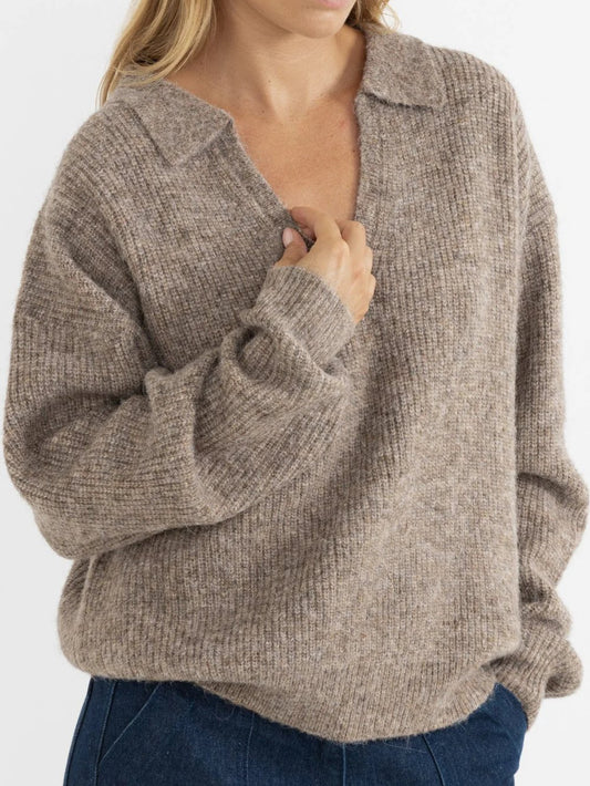 RHYTHM QUINN V-NECK COLLARED SWEATER OATMEAL