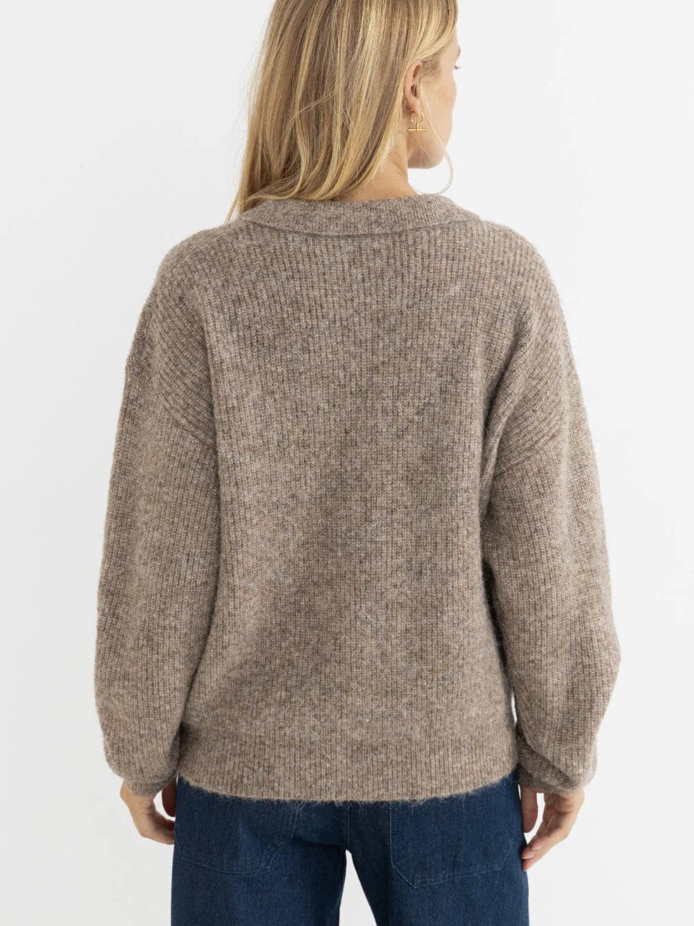 RHYTHM QUINN V-NECK COLLARED SWEATER OATMEAL