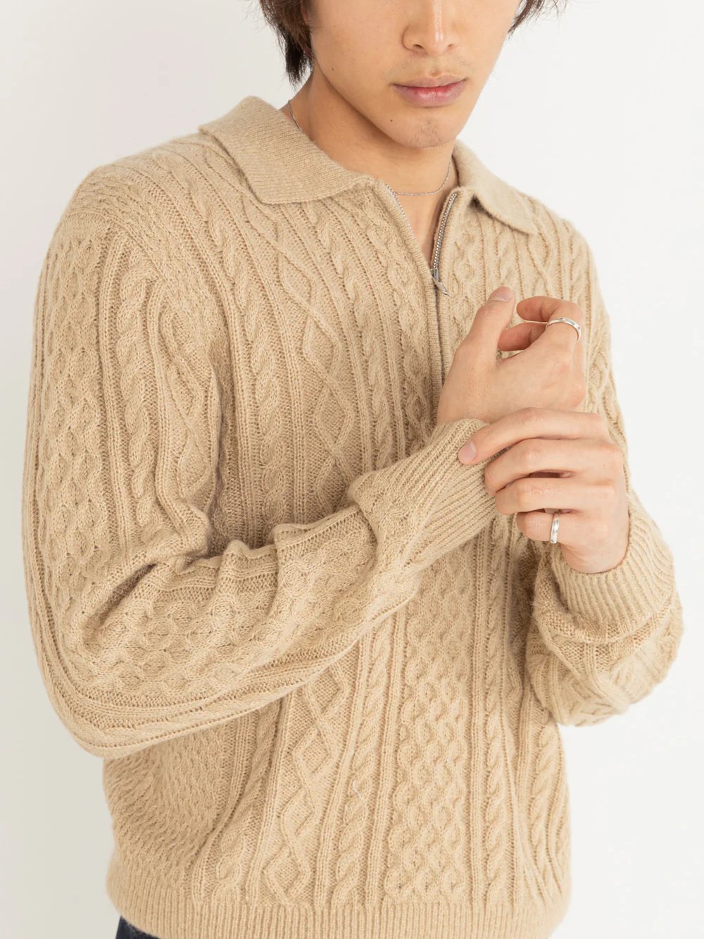 RHYTHM MOHAIR QUARTER ZIP FISHERMAN KNIT INCENSE