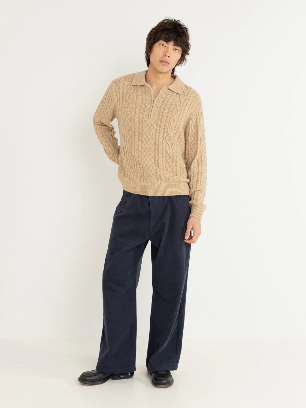 RHYTHM MOHAIR QUARTER ZIP FISHERMAN KNIT INCENSE