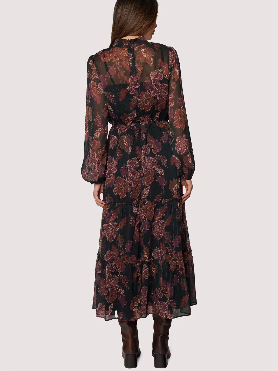 LOST + WANDER WHISPERS OF BOHEMIA MAXI DRESS BLACK PLUM FLORAL