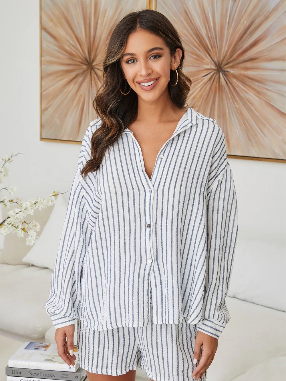 MILIO MILANO SEERSUCKER BUTTON DOWN TOP WHITE/BLUE