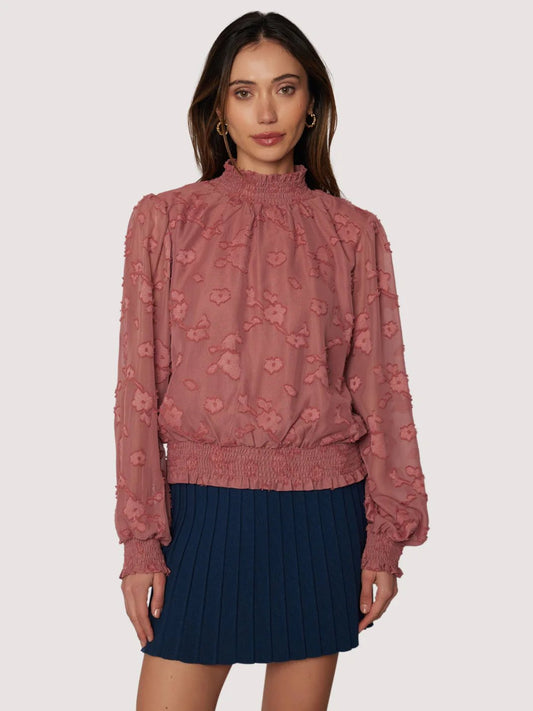 L+W FABLE CHARM MOCK NECK TOP DUSTY ROSE