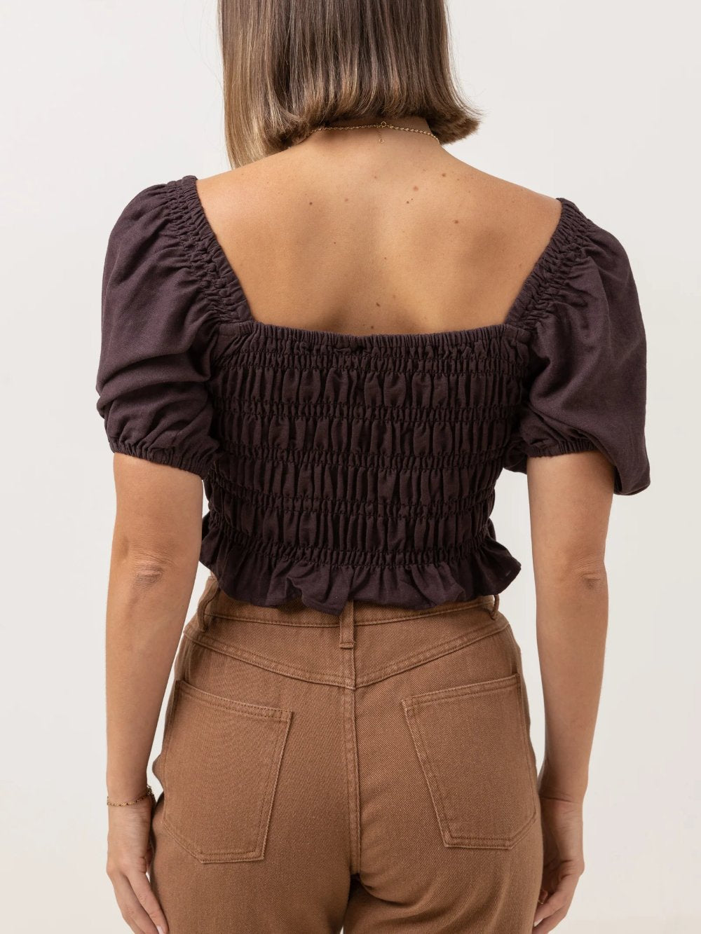 RHYTHM BRONTE SMOCKED TOP CHESTNUT