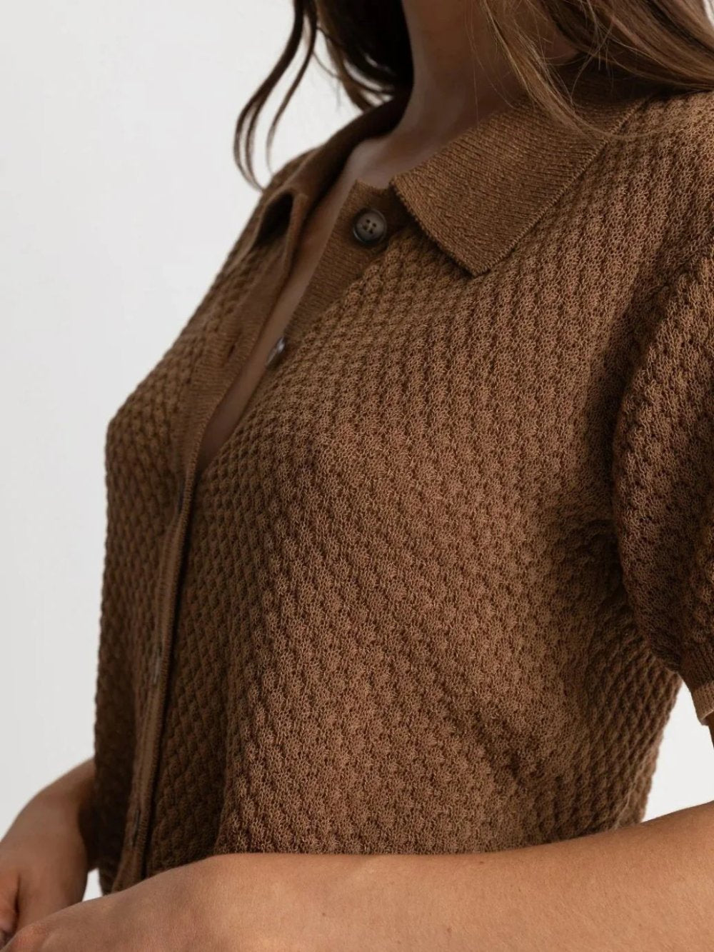 RHYTHM JONI SHORT SLEEVE KNIT SHIRT CHOCOLATE