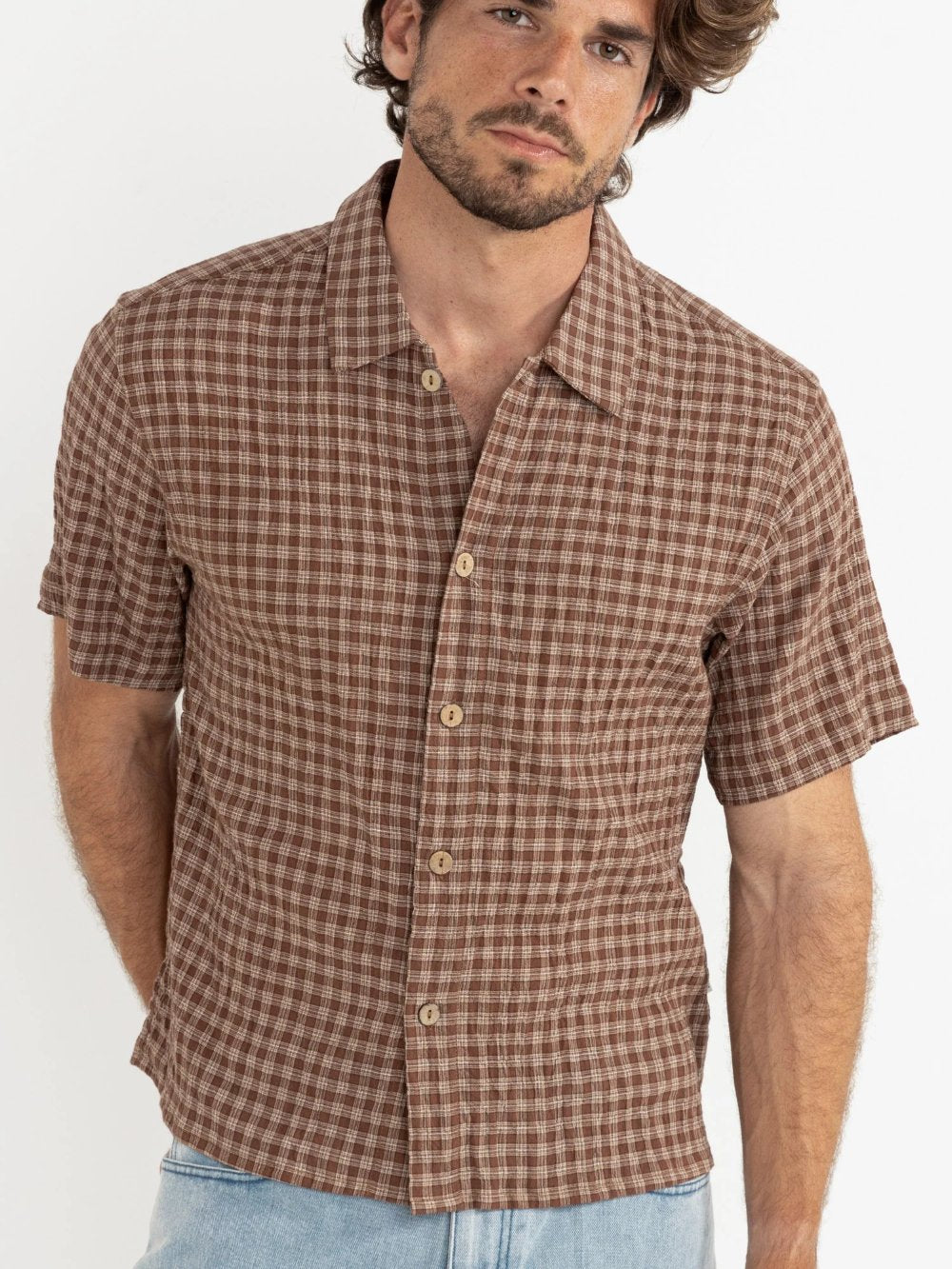RHYTHM CROSS CHECK CROP SHIRT BROWN