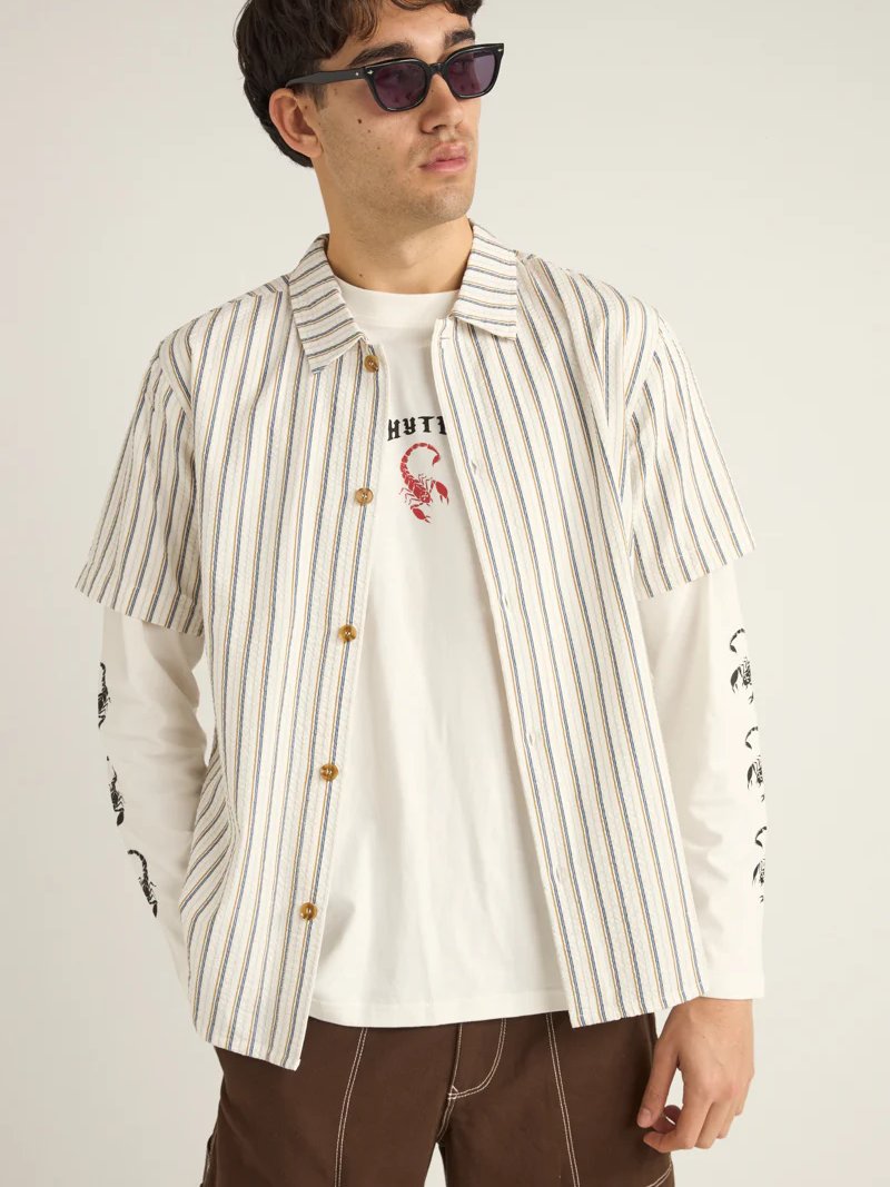RHYTHM SEERSUCKER STRIPE SHORT SLEEVE SHIRT WHITE