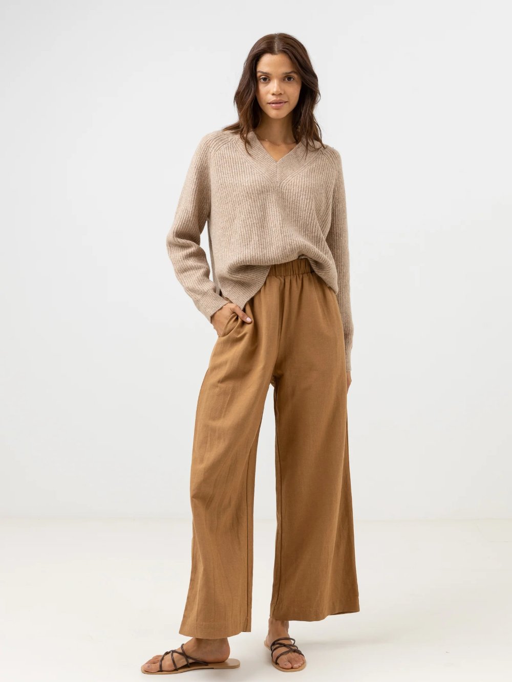 RHYTHM SLOANE V NECK SWEATER OATMEAL