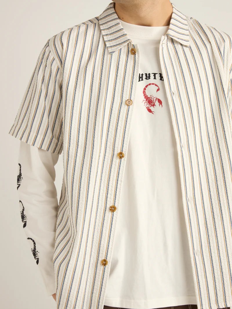 RHYTHM SEERSUCKER STRIPE SHORT SLEEVE SHIRT WHITE