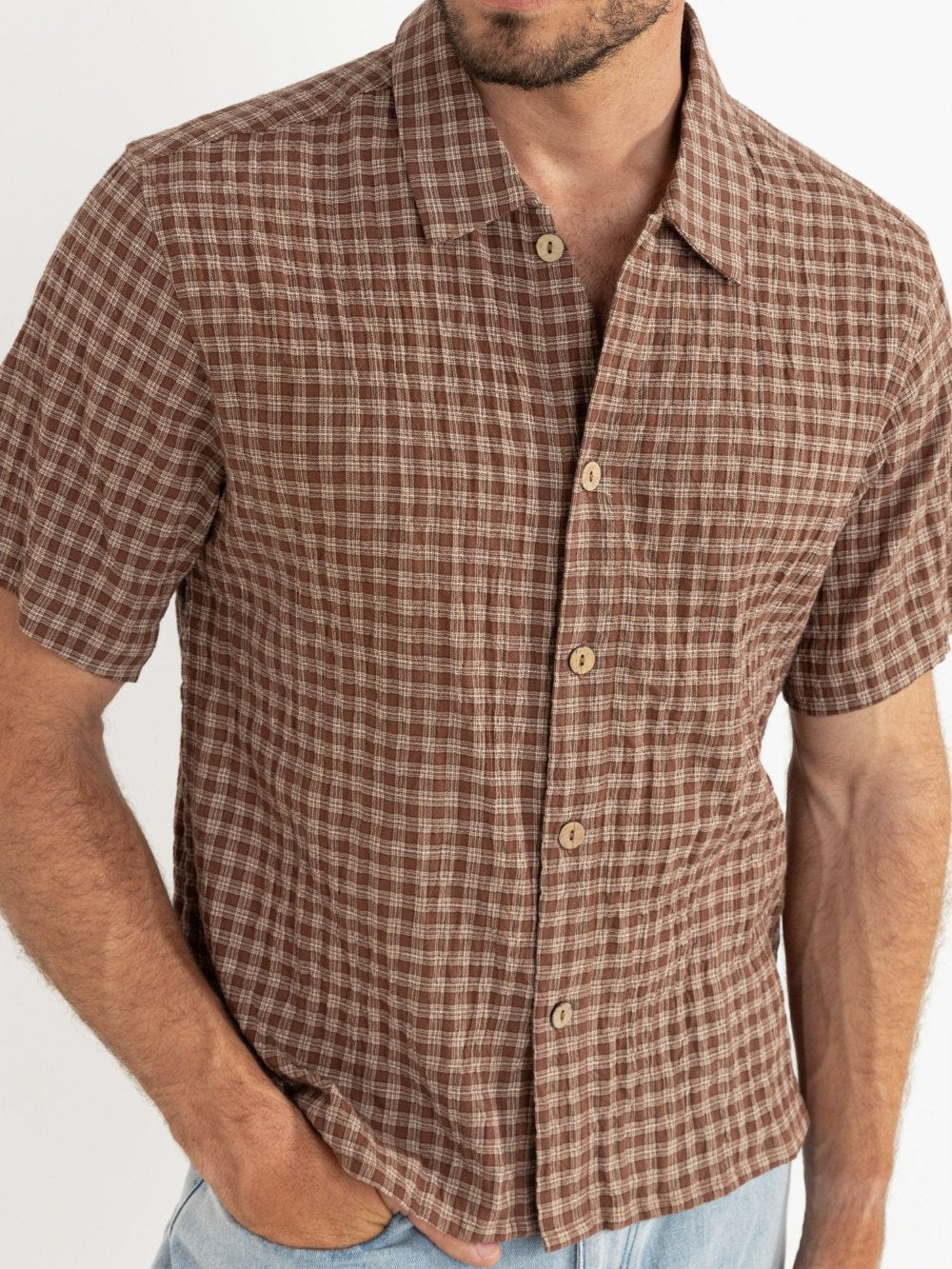 RHYTHM CROSS CHECK CROP SHIRT BROWN