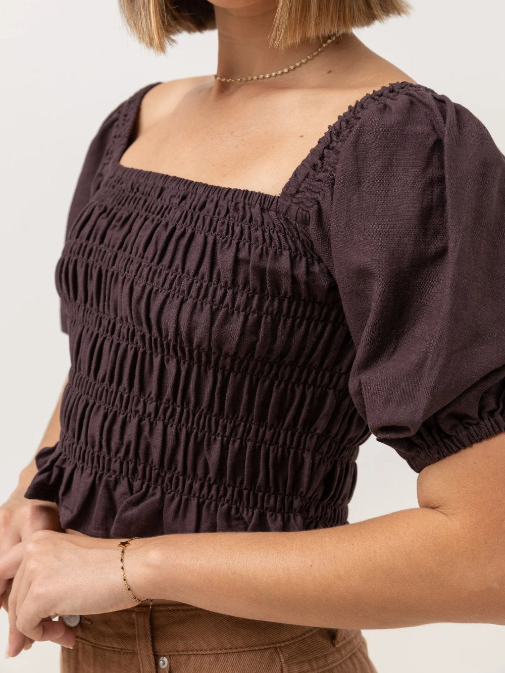 RHYTHM BRONTE SMOCKED TOP CHESTNUT
