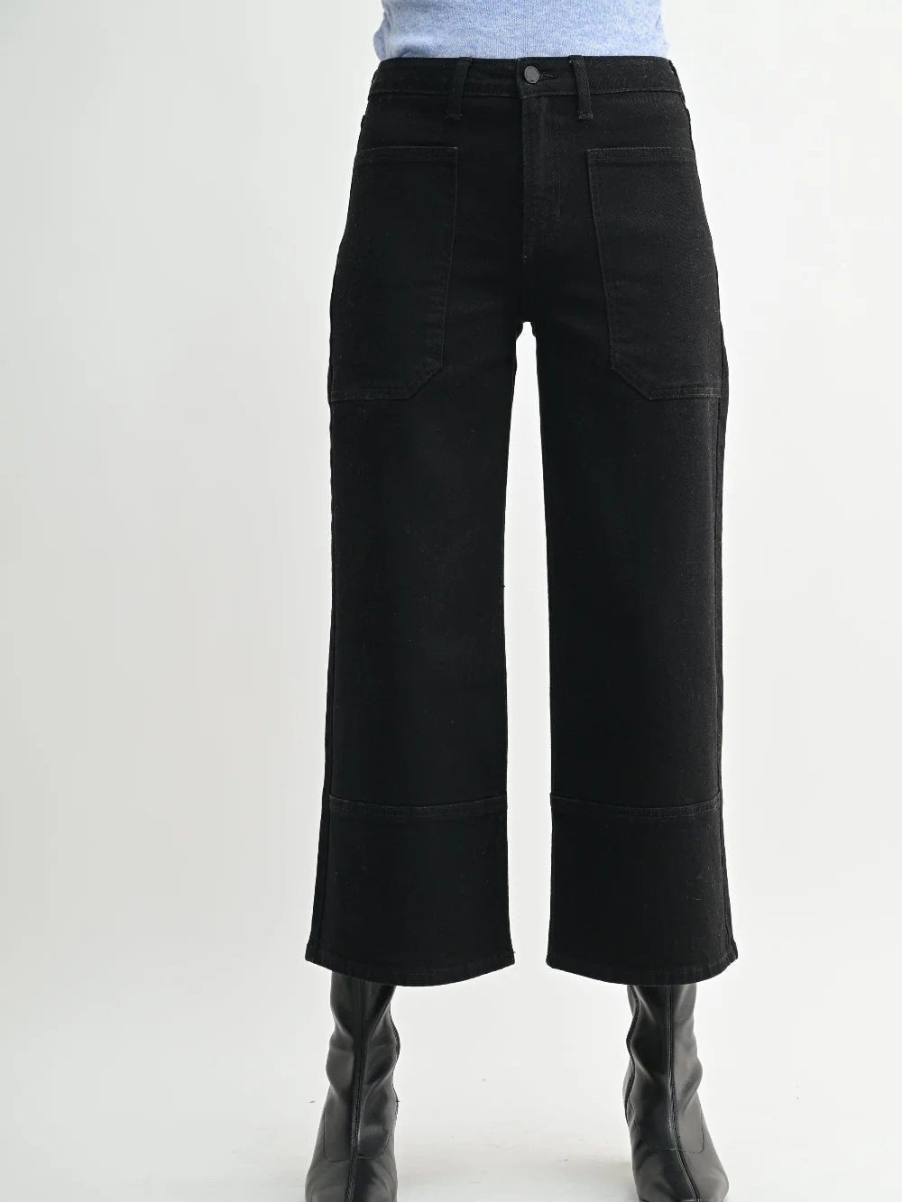 JUST BLACK DENIM HIGH RISE CROPPED WIDE LEG BLACK