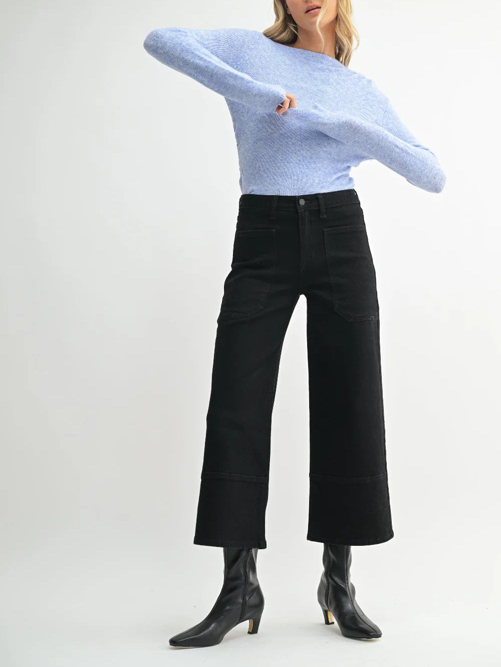 JUST BLACK DENIM HIGH RISE CROPPED WIDE LEG BLACK