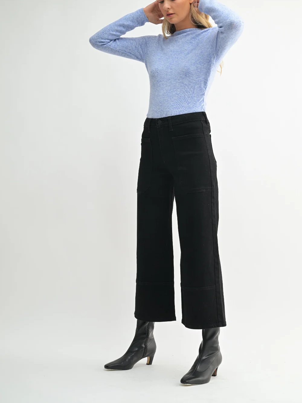 JUST BLACK DENIM HIGH RISE CROPPED WIDE LEG BLACK
