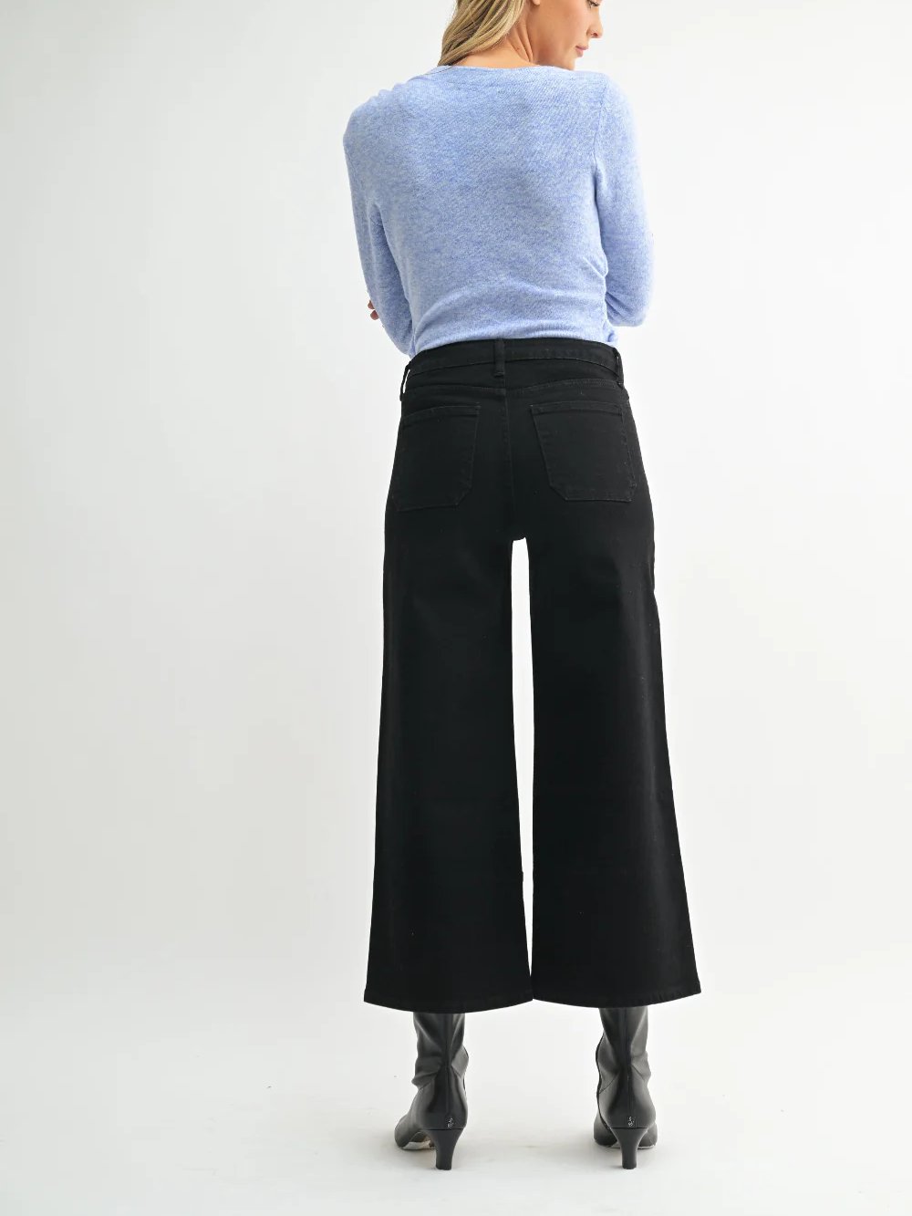 JUST BLACK DENIM HIGH RISE CROPPED WIDE LEG BLACK
