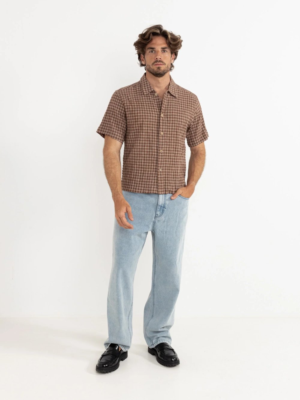 RHYTHM CROSS CHECK CROP SHIRT BROWN