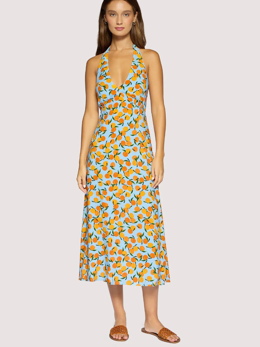 LOST + WANDER CITRUS SOIREE MIDI DRESS BLUE ORANGE