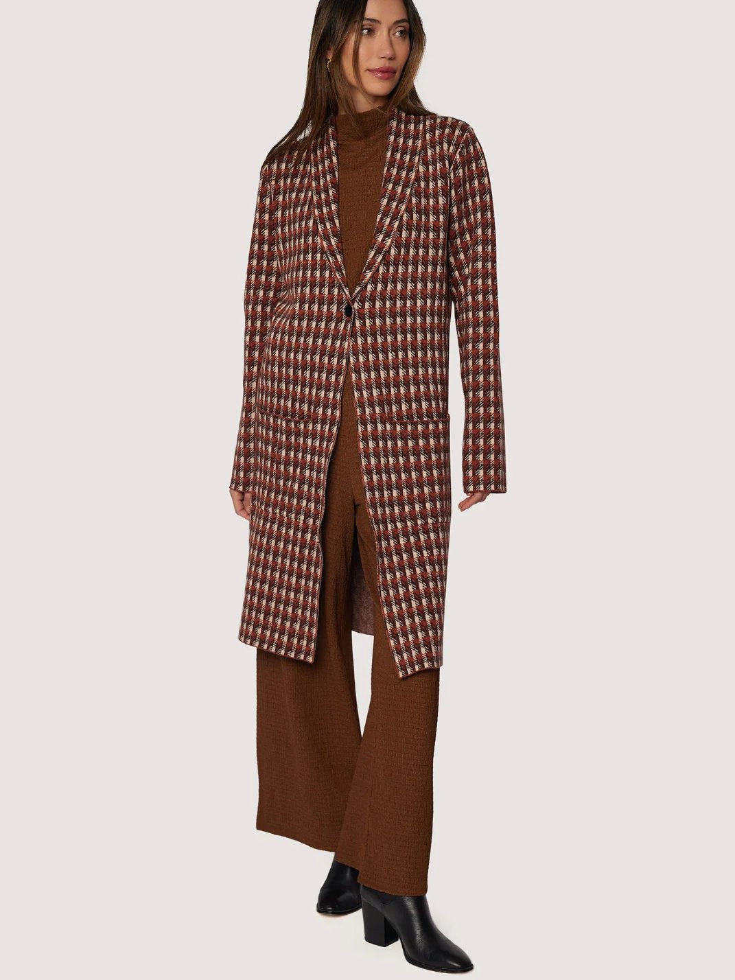 LOST + WANDER LORENZA CARDIGAN RUST BROWN PLAID