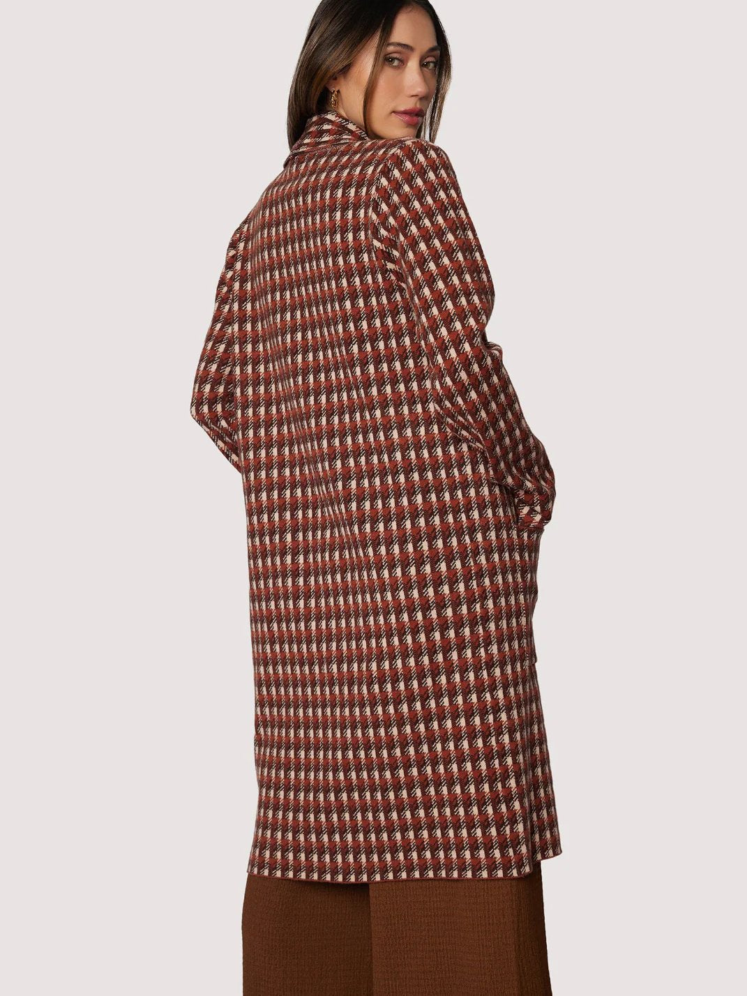 LOST + WANDER LORENZA CARDIGAN RUST BROWN PLAID