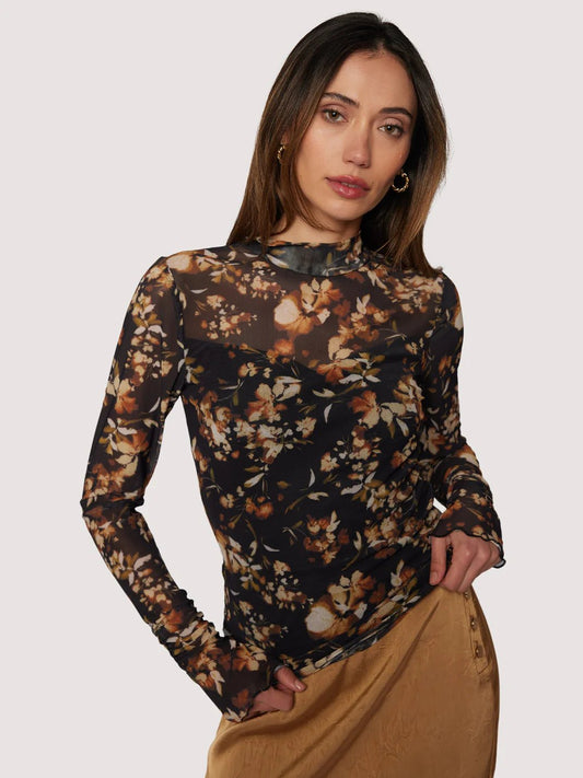 L+W MOONLIT MEADOW TOP BLACK RUST FLORAL