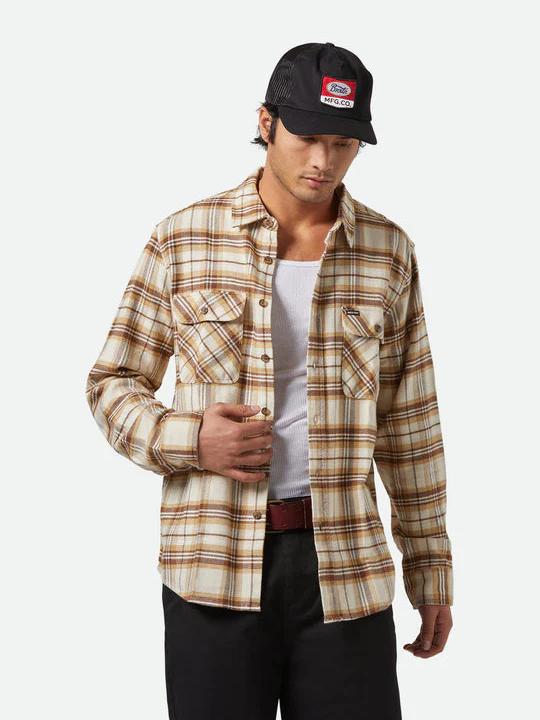 BRIXTON BOWERY FLANNEL WHITECAP/SAND/PINECONE BROWN
