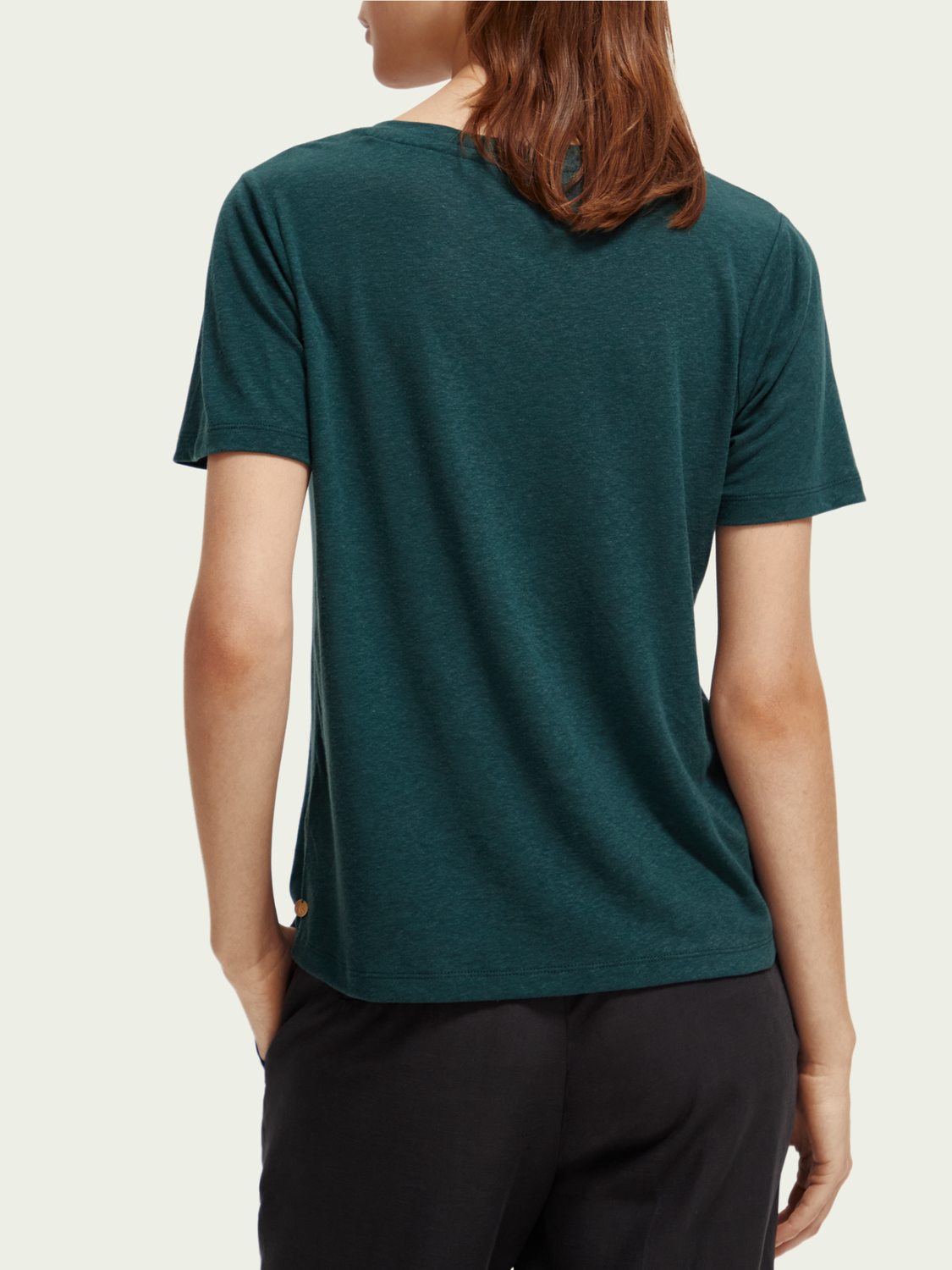 SCOTCH & SODA EMBROIDERED DETAIL V-NECK T-SHIRT BOTTLE GREEN