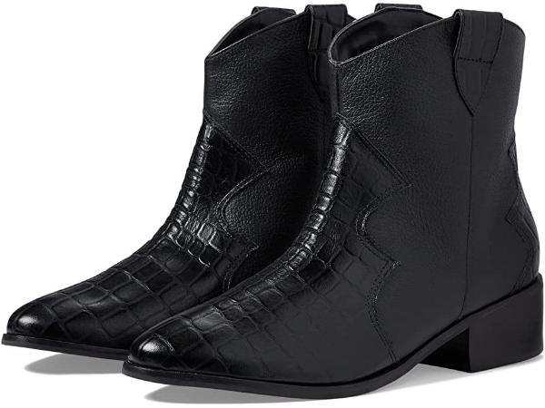 KAANAS NEWCASTLE CROC-EMBOSSED BOOTIE BLACK