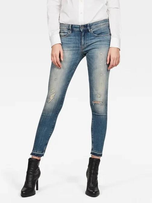 ANTIC FADED RIPPED MARINE 3301 MID SKINNY ANKLE JEANS