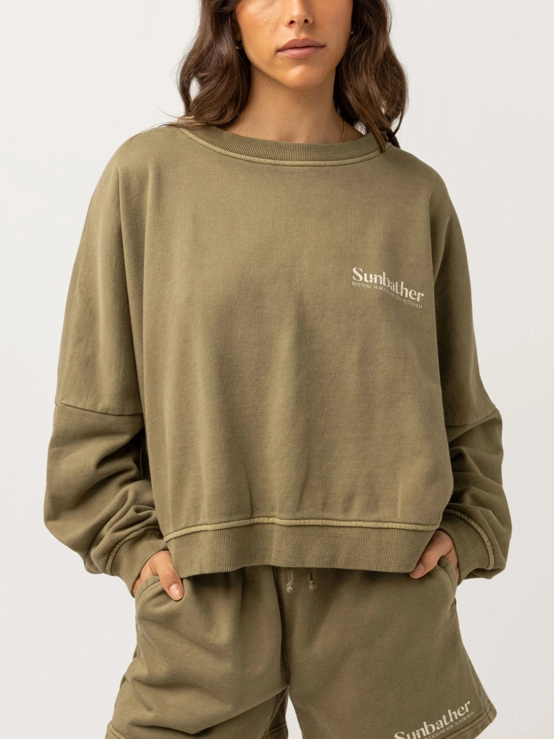 RHYTHM SUNBATHER SLOUCH FLEECE WASHED OLIVE