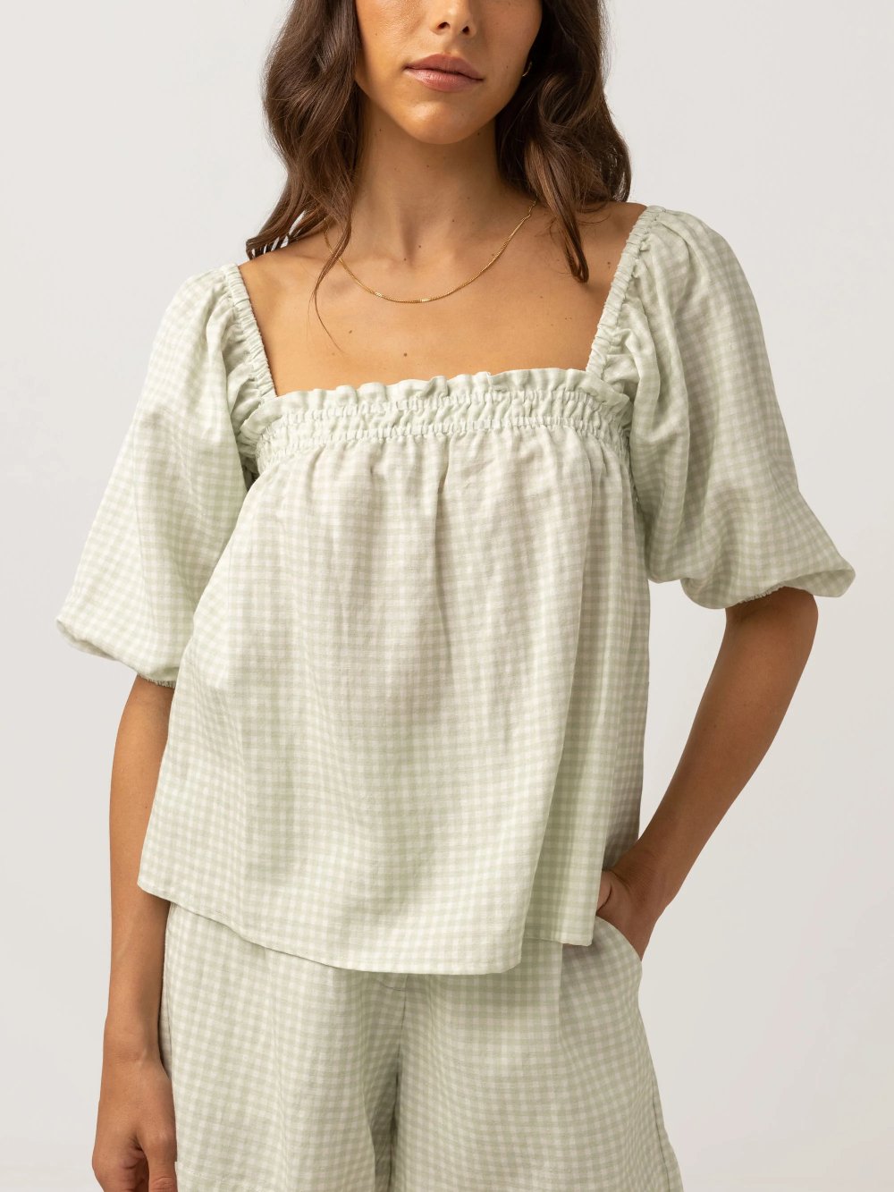 RHYTHM MAISY CHECK TOP SAGE