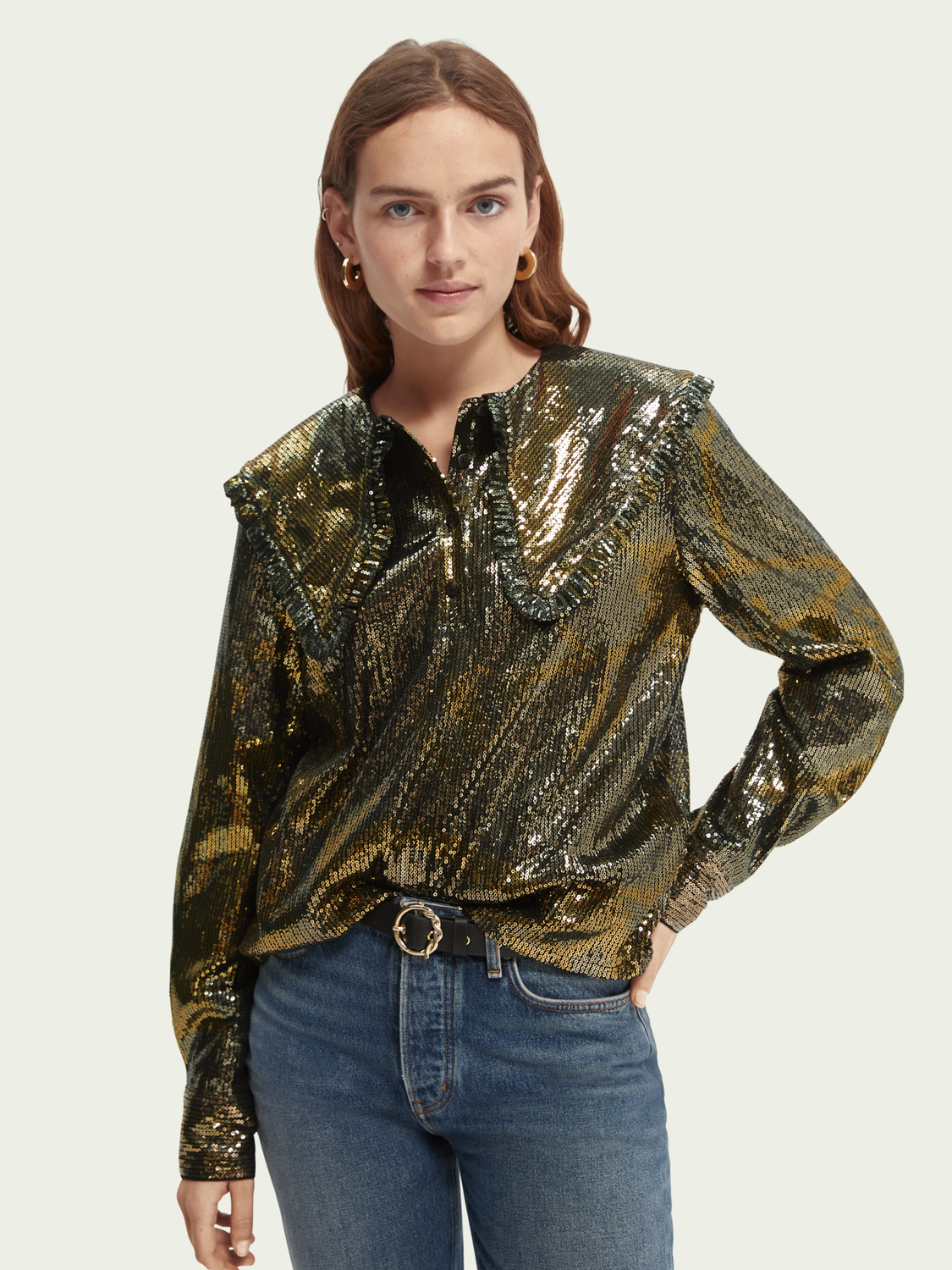 SCOTCH & SODA PRINTED SEQUIN TOP