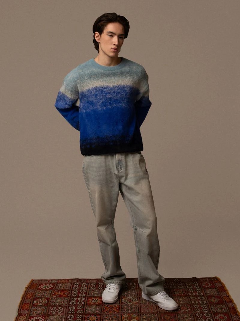 KUWALLA GRADIENT KNIT CREW SWEATER BLUE 