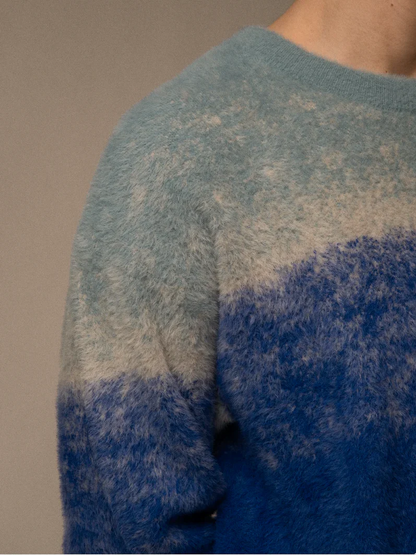 KUWALLA GRADIENT KNIT CREW SWEATER BLUE 