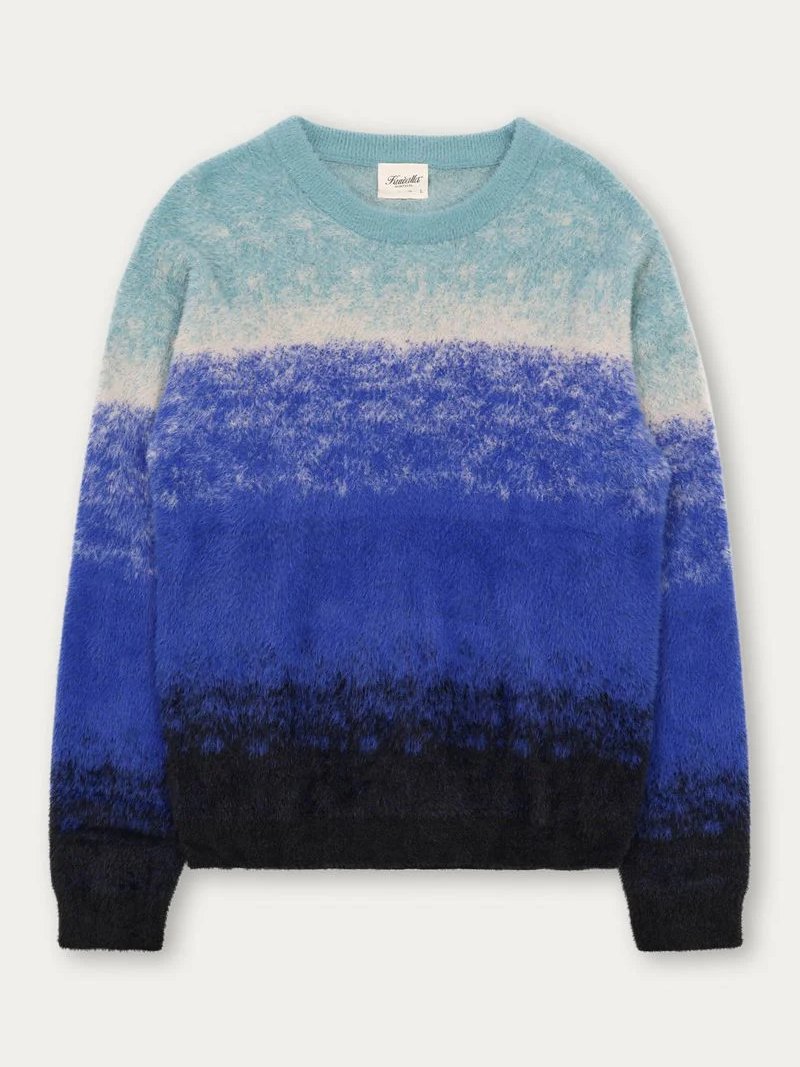 KUWALLA GRADIENT KNIT CREW SWEATER BLUE 