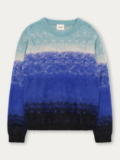 KUWALLA GRADIENT KNIT CREW SWEATER BLUE 