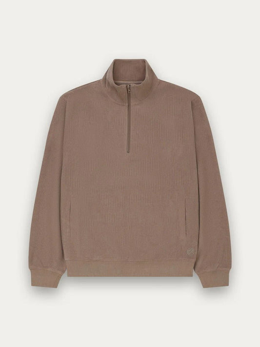 KUWALLA CHENILLE QUARTER ZIP UP SWEATER TAUPE 