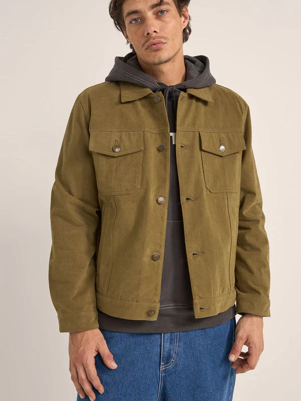 RHYTHM BRUSHED TWILL TRUCKER JACKET OLIVE