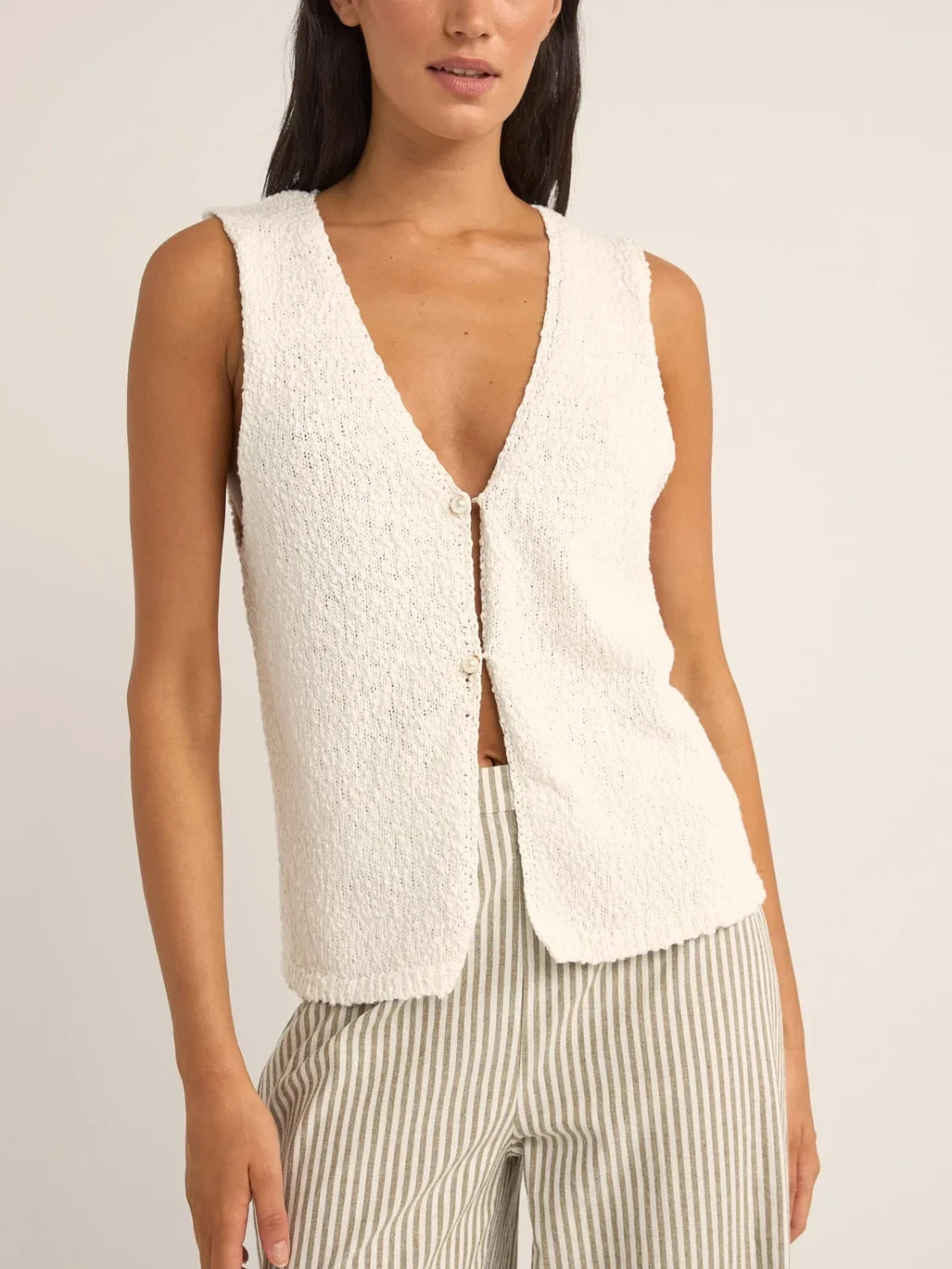 RHYTHM ADELE LONGLINE KNIT VEST WHITE FRONT