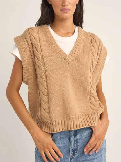 RHYTHM FINLEY CABLE KNIT VEST SAND FRONT