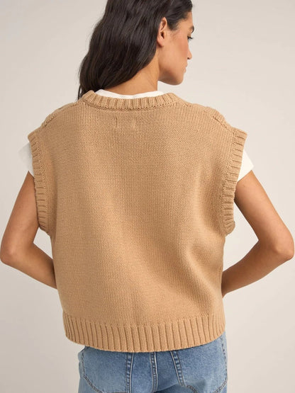 RHYTHM FINLEY CABLE KNIT VEST SAND BACK