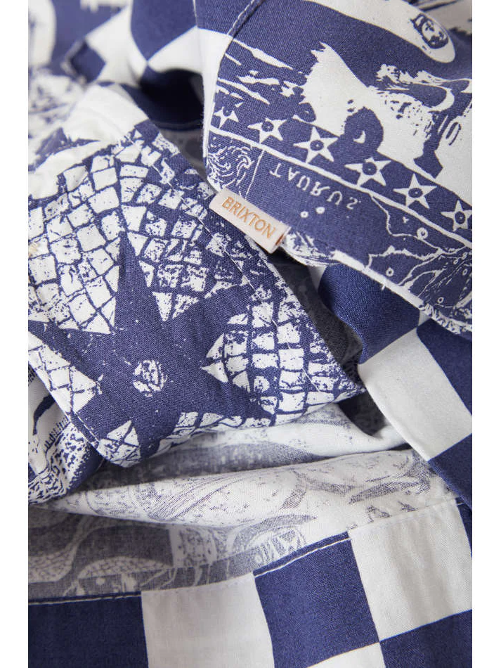 BRIXTON O MAR BUTTON DOWN SHORT SLEEVE SHIRT NAVY/WHITE COLLAGE 